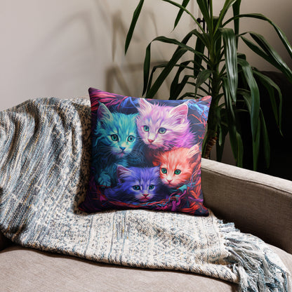 Colorful Kittens in a Basket Pillow