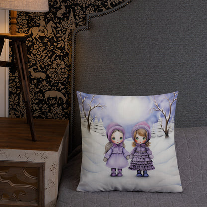 Best Friends Winter Walk in Purple Premium Pillow