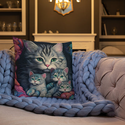 Esme - Grey Tabby with Kittens Pillow