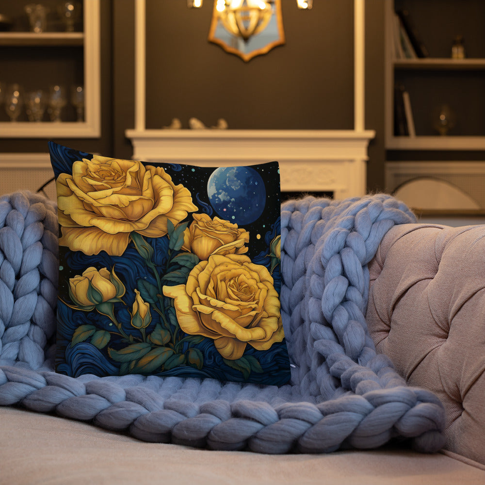 Moonlit Golden Roses Premium Pillow
