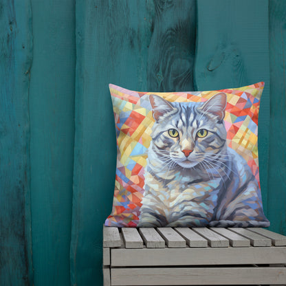 Oscar - Grey Tabby Cat on a Quilt Pillow