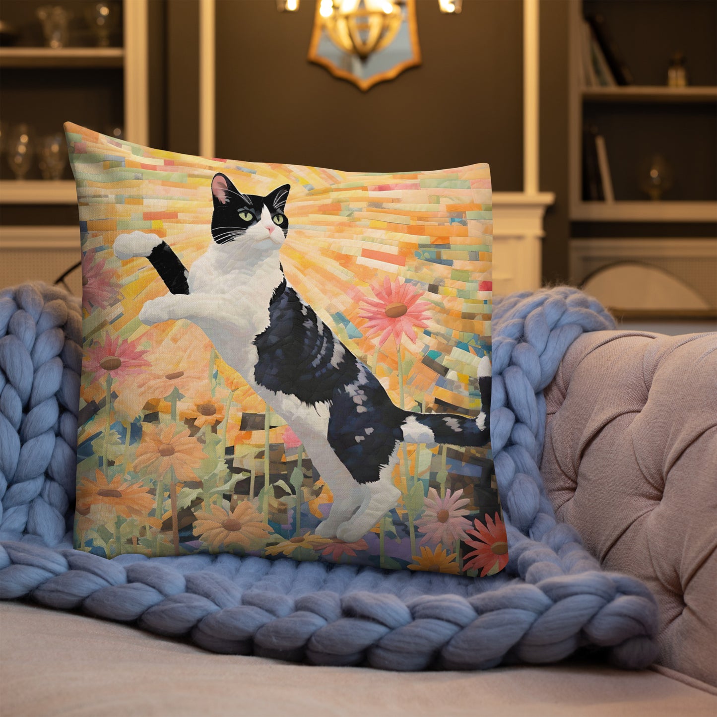 Daisy - Black & White Cat Premium Pillow