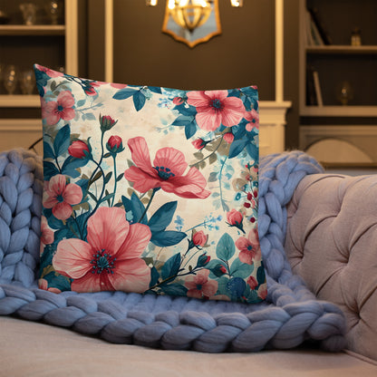 Blue and Pink Dogwood Premium Pillow