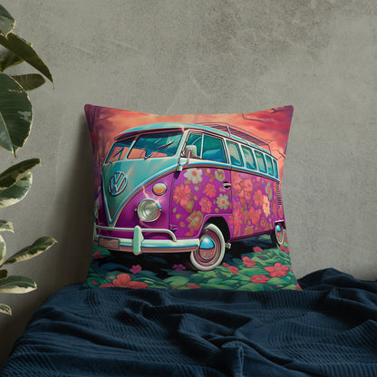 Retro Floral Boho Bus Premium Pillow