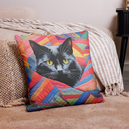 Poupon - Black Cat on a Quilt Pillow