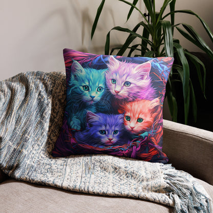Colorful Kittens in a Basket Pillow