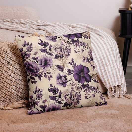 Purple and Cream Floral Premium Pillow