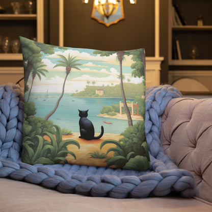 Salty - Black Cat by the Sea Pillow