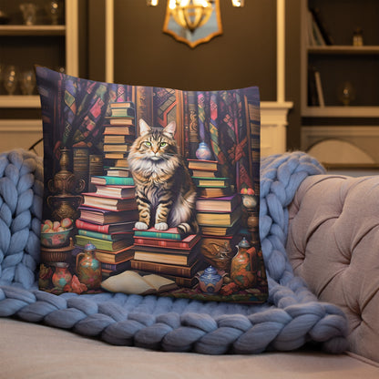 Gatsby - Long Hair Tabby Library Cat Pillow