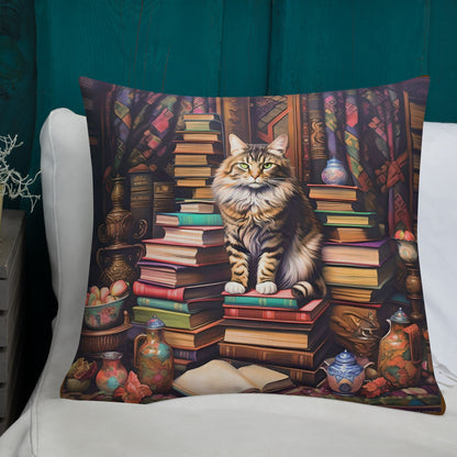 Gatsby - Long Hair Tabby Library Cat Pillow