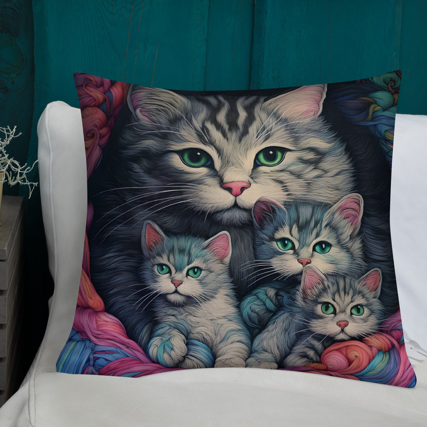 Esme - Grey Tabby with Kittens Pillow
