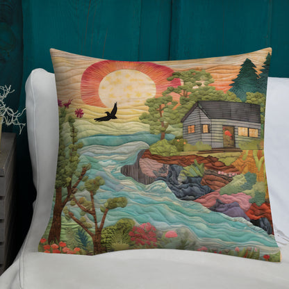 Cabin by the River Premium Pillow