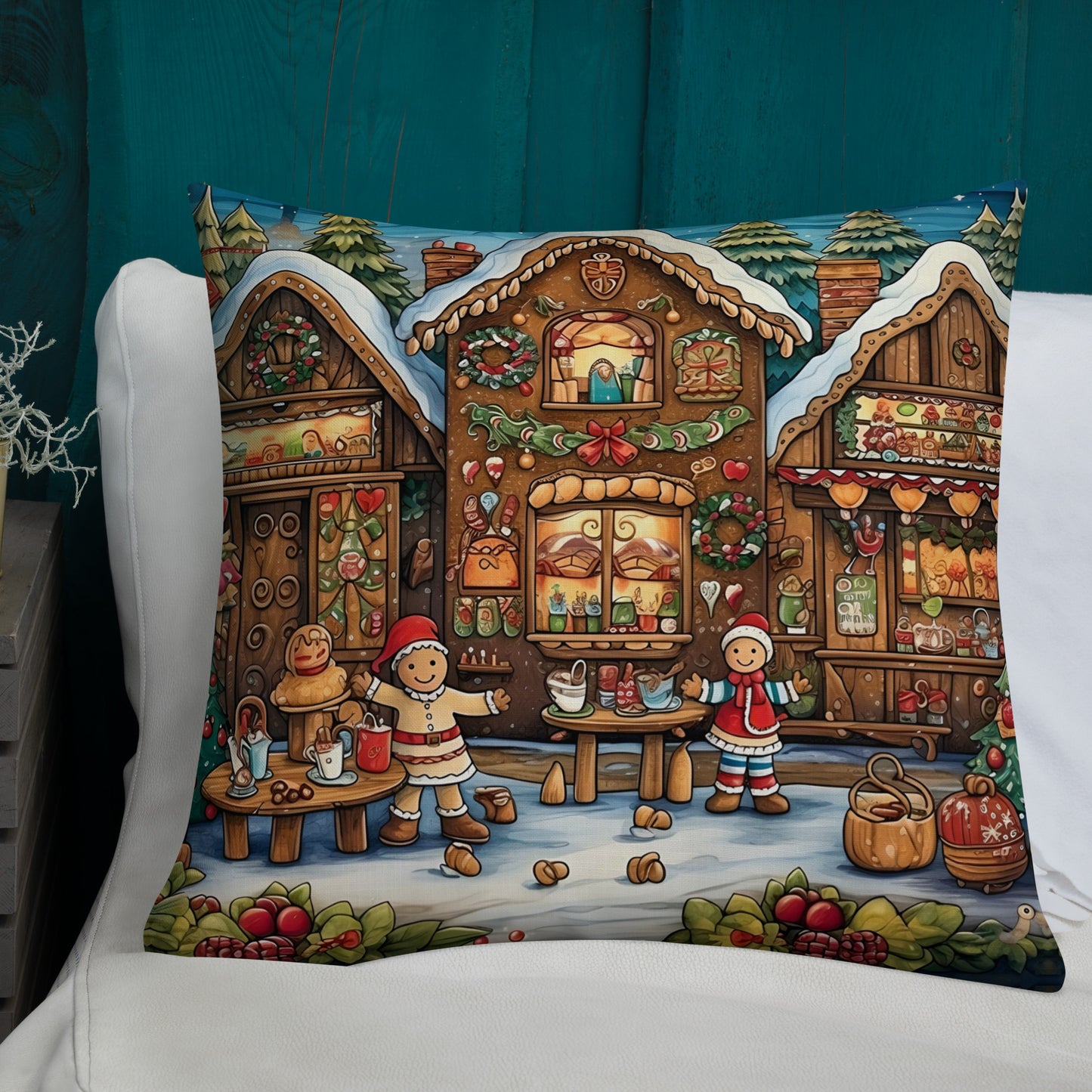 Gingerbread Village Premium Pillow