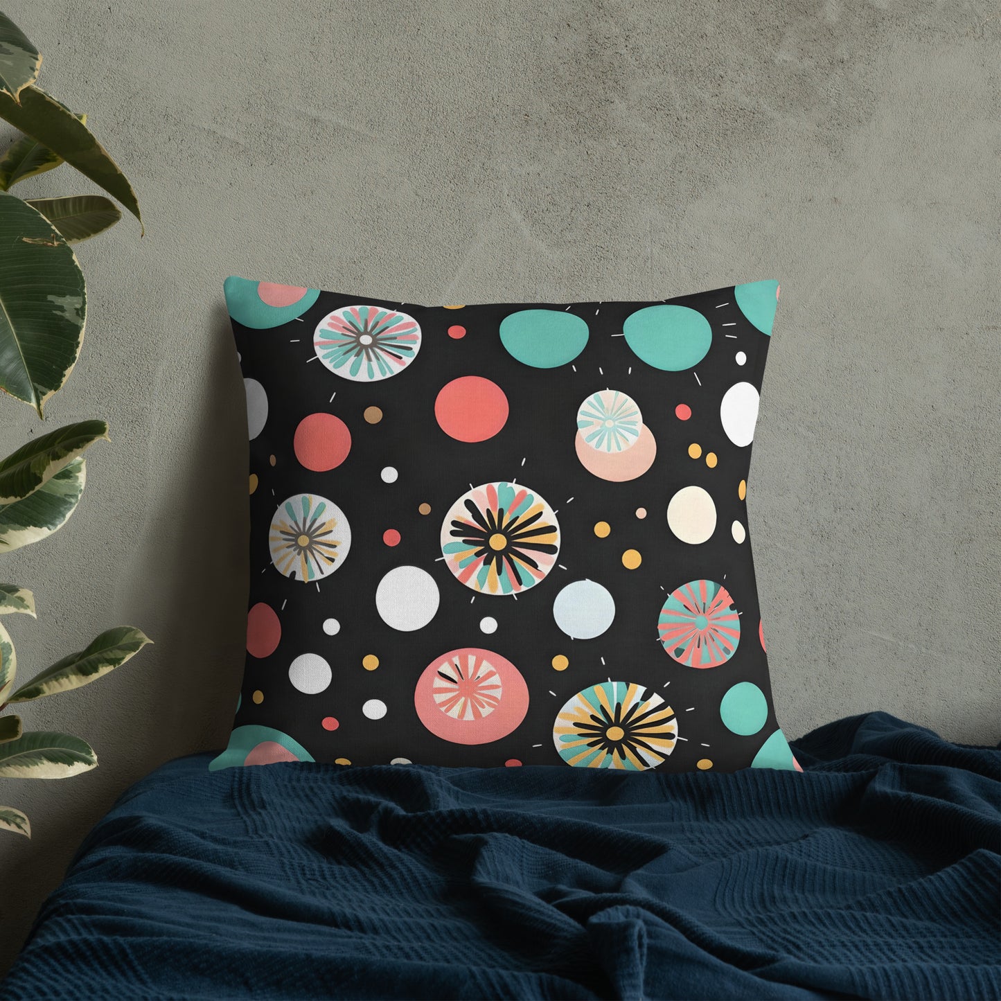 Colorful Dots V2 Black Background Premium Pillow