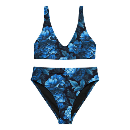 Luminous Blue Floral Recycled high-waisted bikini