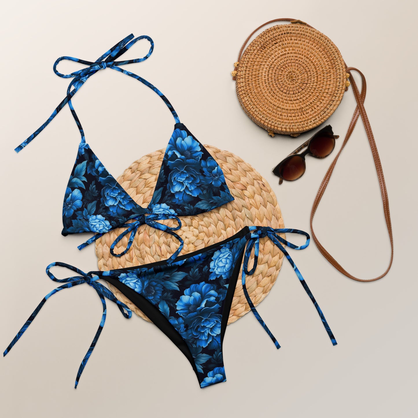 Luminous Blue Floral All-over print recycled string bikini