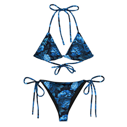 Luminous Blue Floral All-over print recycled string bikini