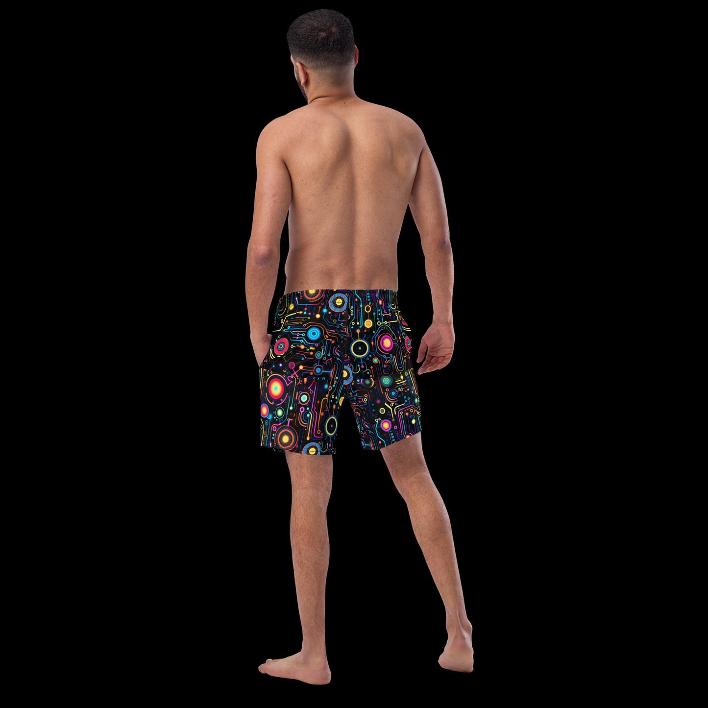 Neon Retro Circuitry Men's Swim Trunks