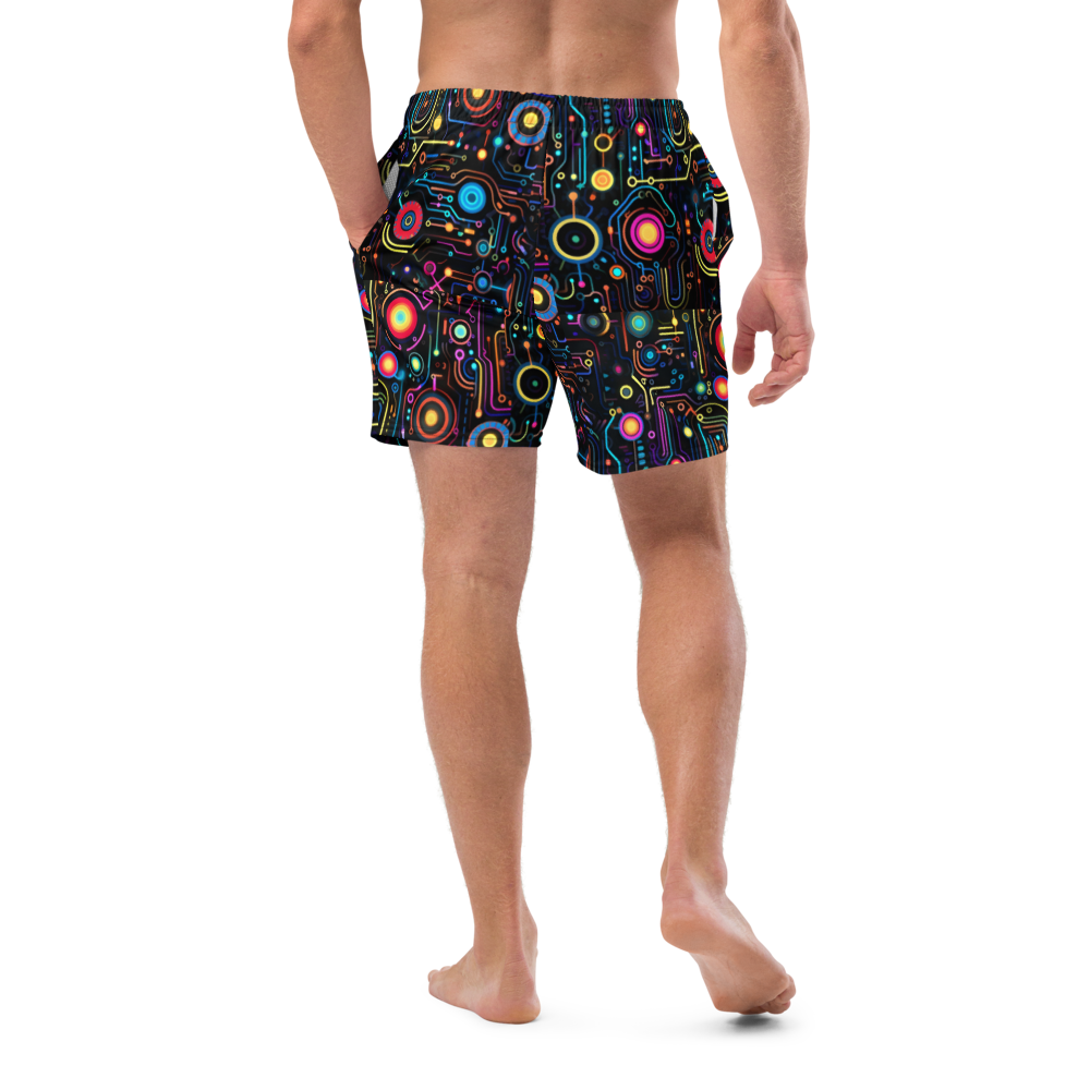 Neon Retro Circuitry Men's Swim Trunks