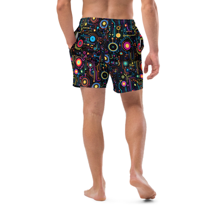 Neon Retro Circuitry Men's Swim Trunks