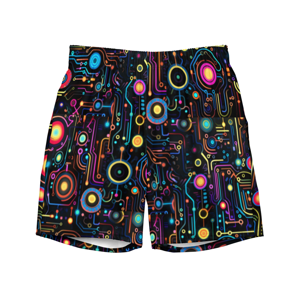 Neon Retro Circuitry Men's Swim Trunks