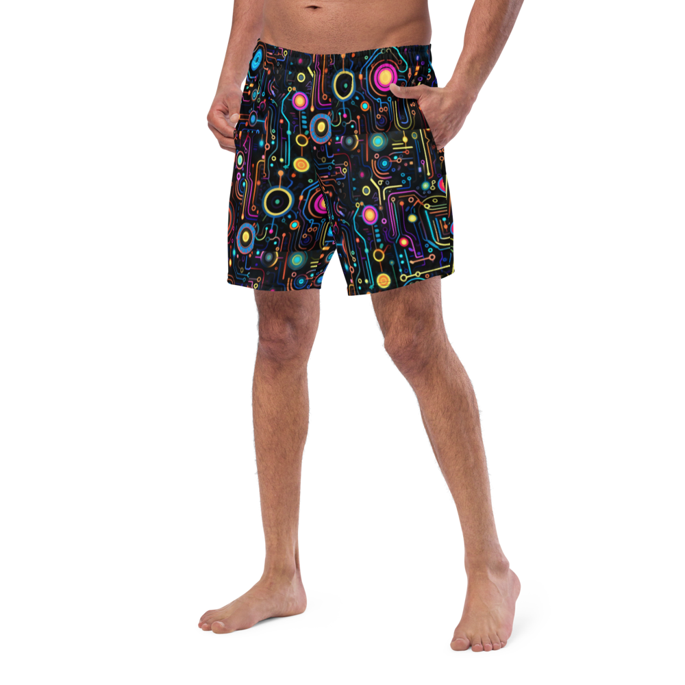 Neon Retro Circuitry Men's Swim Trunks