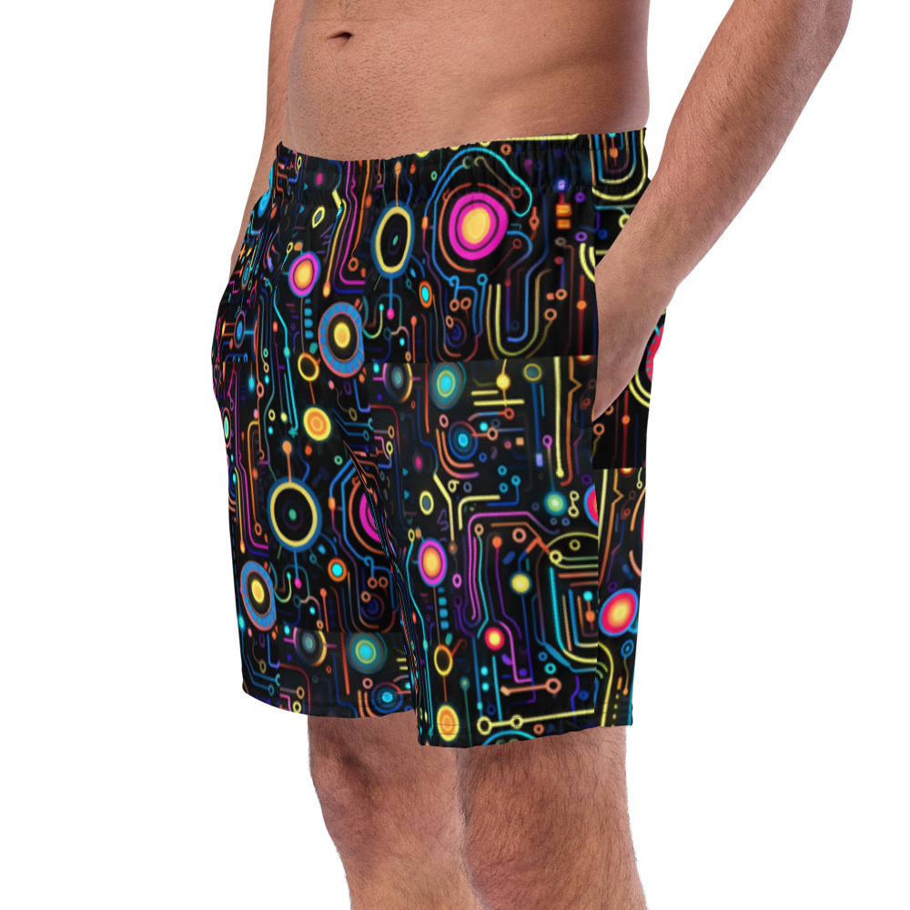 Neon Retro Circuitry Men's Swim Trunks