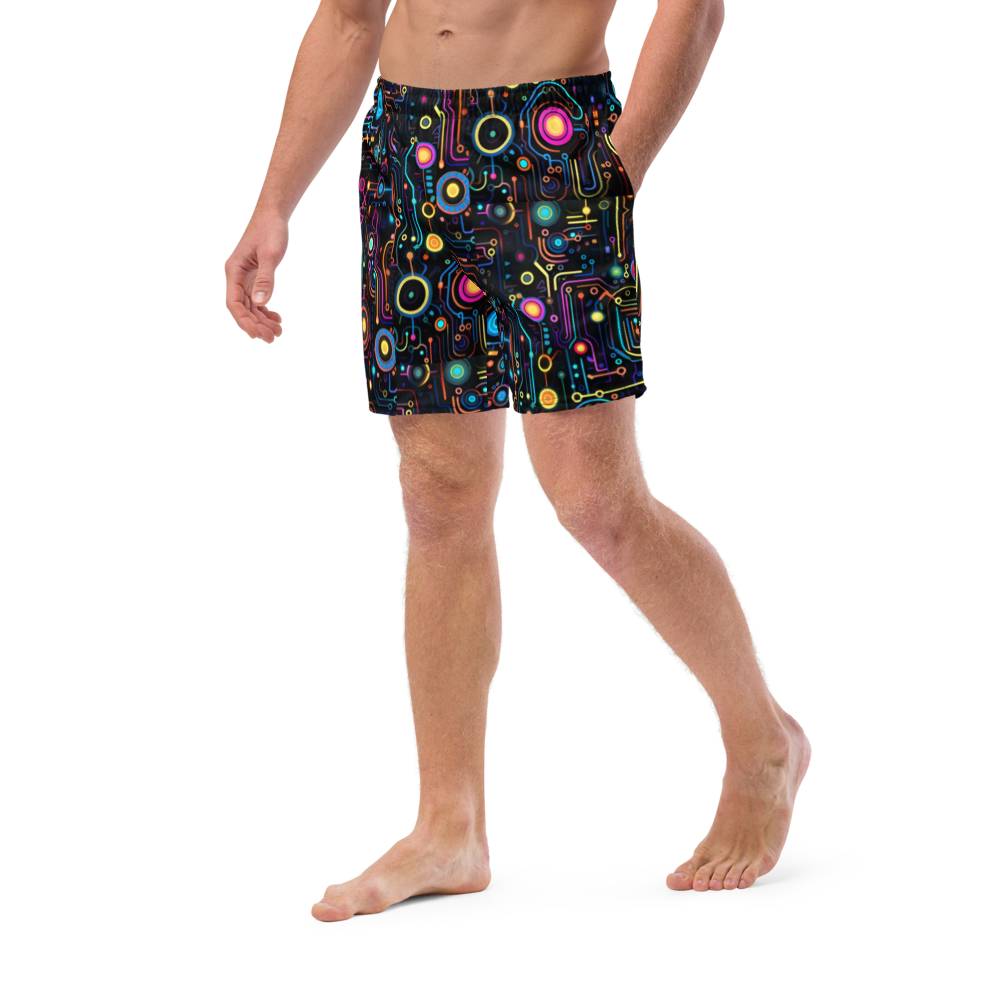 Neon Retro Circuitry Men's Swim Trunks