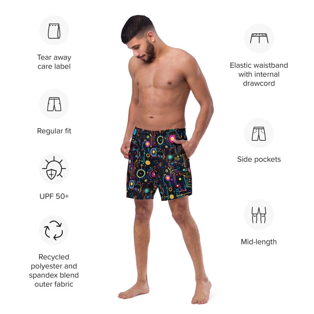 Neon Retro Circuitry Men's Swim Trunks