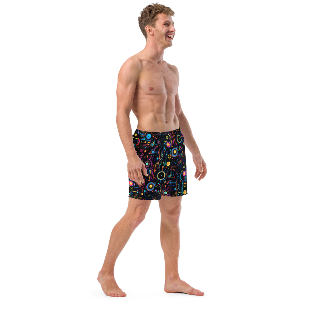 Neon Retro Circuitry Men's Swim Trunks