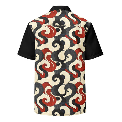 Black and Red Pattern Unisex Button Shirt