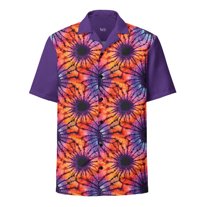 Purple and Orange Tie Dye Unisex Button Shirt