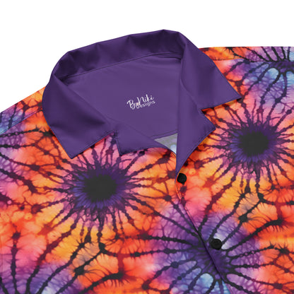 Purple and Orange Tie Dye Unisex Button Shirt