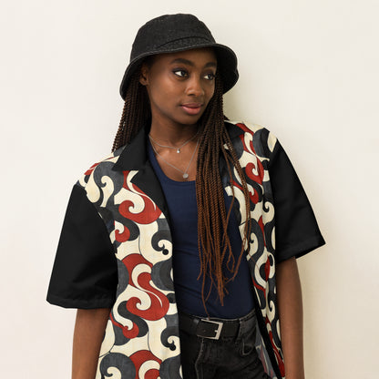Black and Red Pattern Unisex Button Shirt