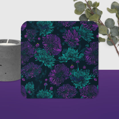 Purple and Teal Floral Coaster V2