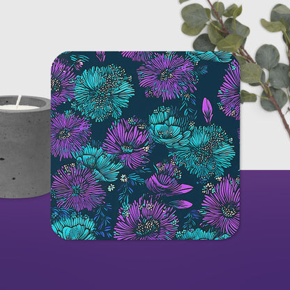 Purple and Teal Floral Coaster