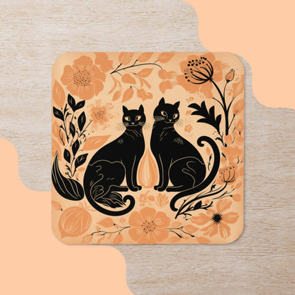 Folk Art Black Cats Coaster V3