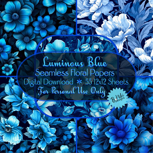 Luminous Blue Seamless Floral Papers