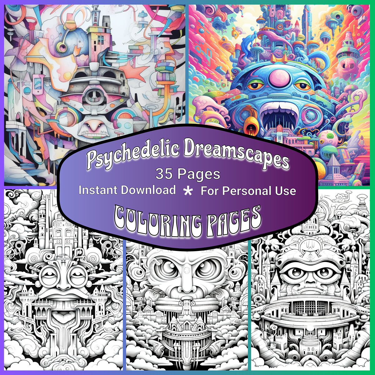 Psychedelic Dreamscapes Coloring Pages