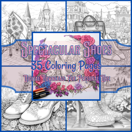 Spectacular Shoes Printable Coloring Pages Set - Digital Download