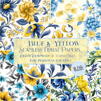 Blue & Yellow Seamless Floral Papers