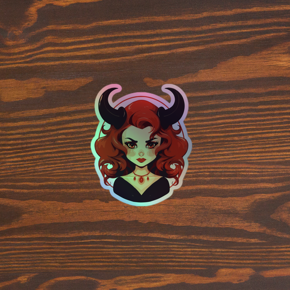 Red Headed Devil Woman Holographic stickers