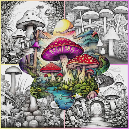 Magic Mushroom Coloring Pages - Digital Download - For Personal Use