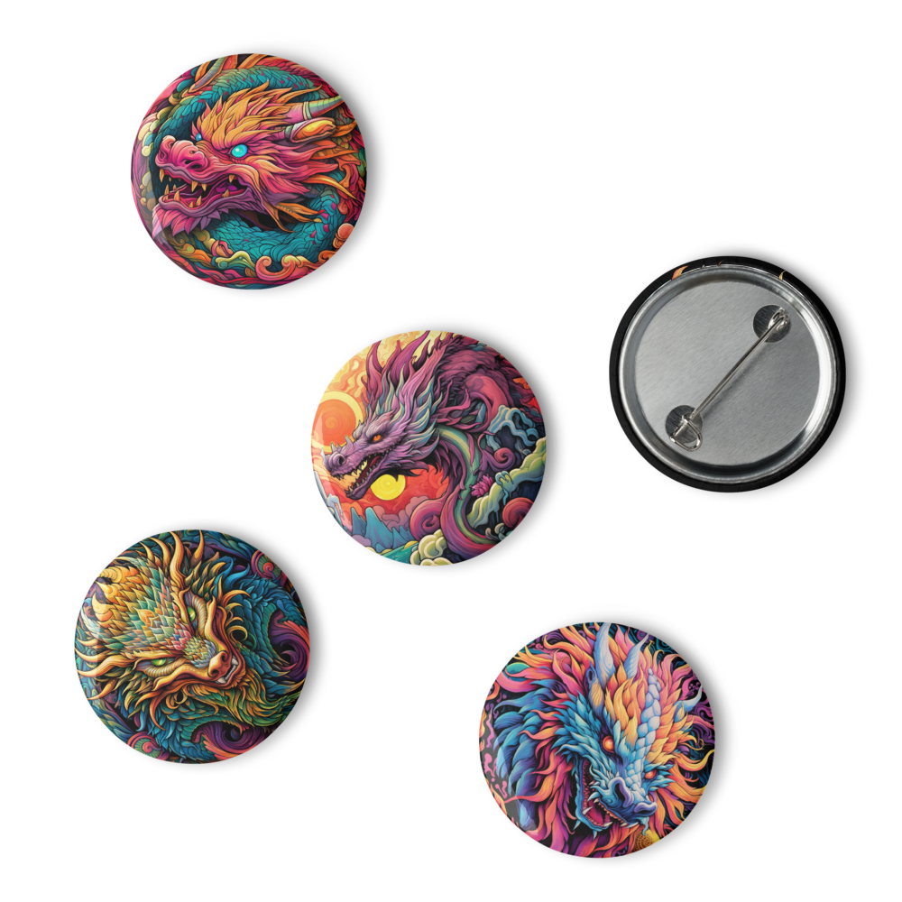 Psychedelic Dragons Set of Pin Buttons