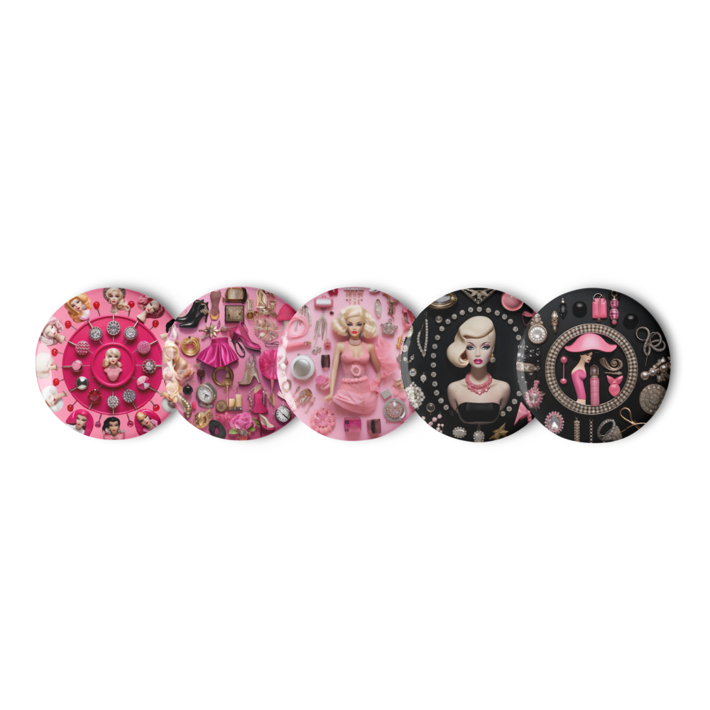 Doll Head Set of Pin Buttons