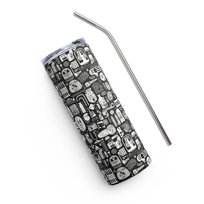 Black and White Abstract Stainless Steel Tumbler