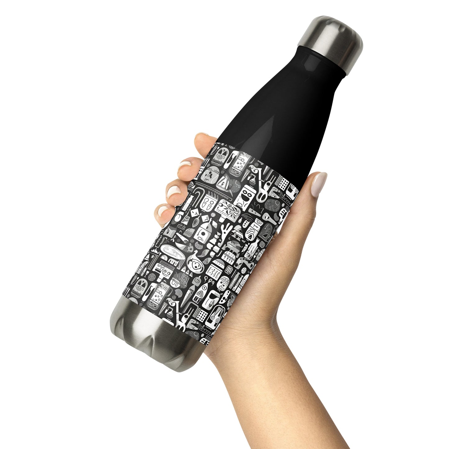 Black and White Abstract Stainless Steel Water Bottle