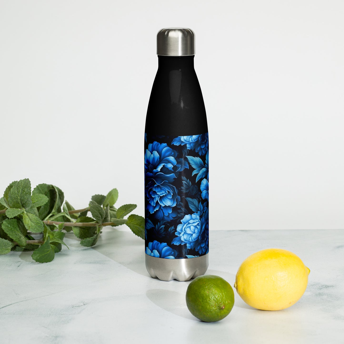 Luminous Blue Floral Stainless Steel Water Bottle