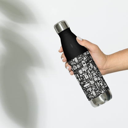 Black and White Abstract Stainless Steel Water Bottle