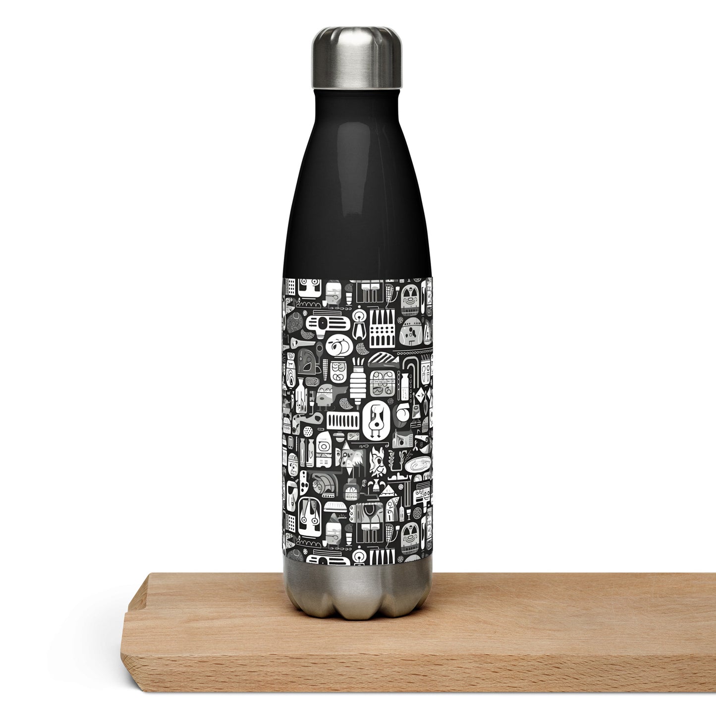 Black and White Abstract Stainless Steel Water Bottle